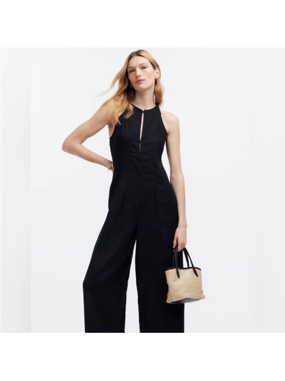 New Madewell Sleeveless Black Halter Jumpsuit